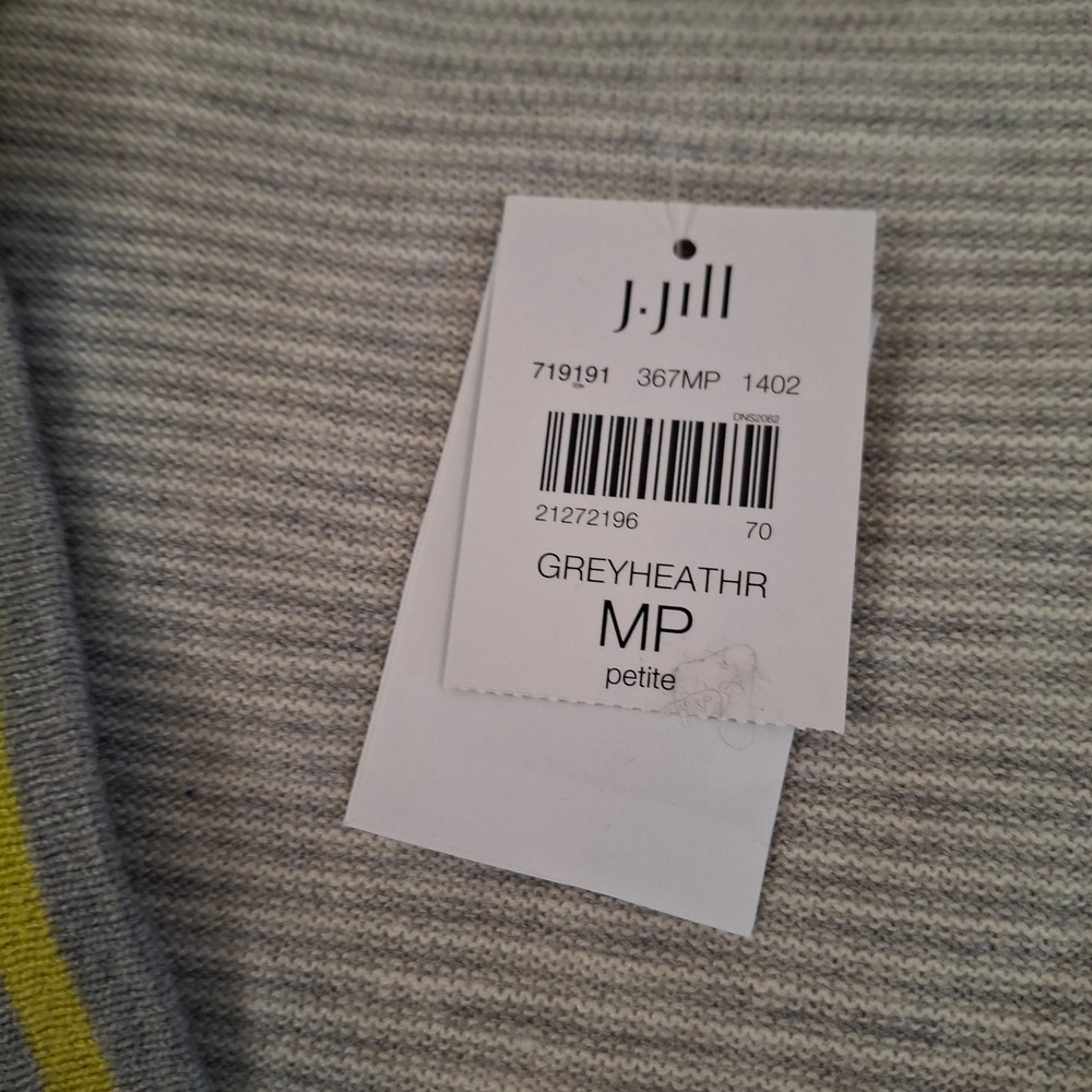 J. Jill Striped Wool Blend Cardigan Sweater Grey Yellow Trim Petite Medium NWT - Picture 5 of 9